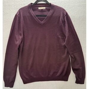 Nordstrom‎ Men Sweater Size Large Purple 100%  Merino Wool V Neck  Pullover